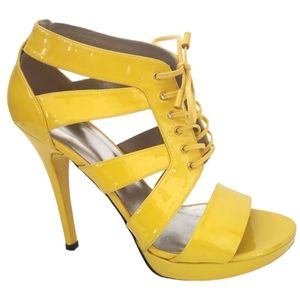 Stuart Weitzman Yellow Patent Leather Platform High Heels Sandals Shoes W Sz 9